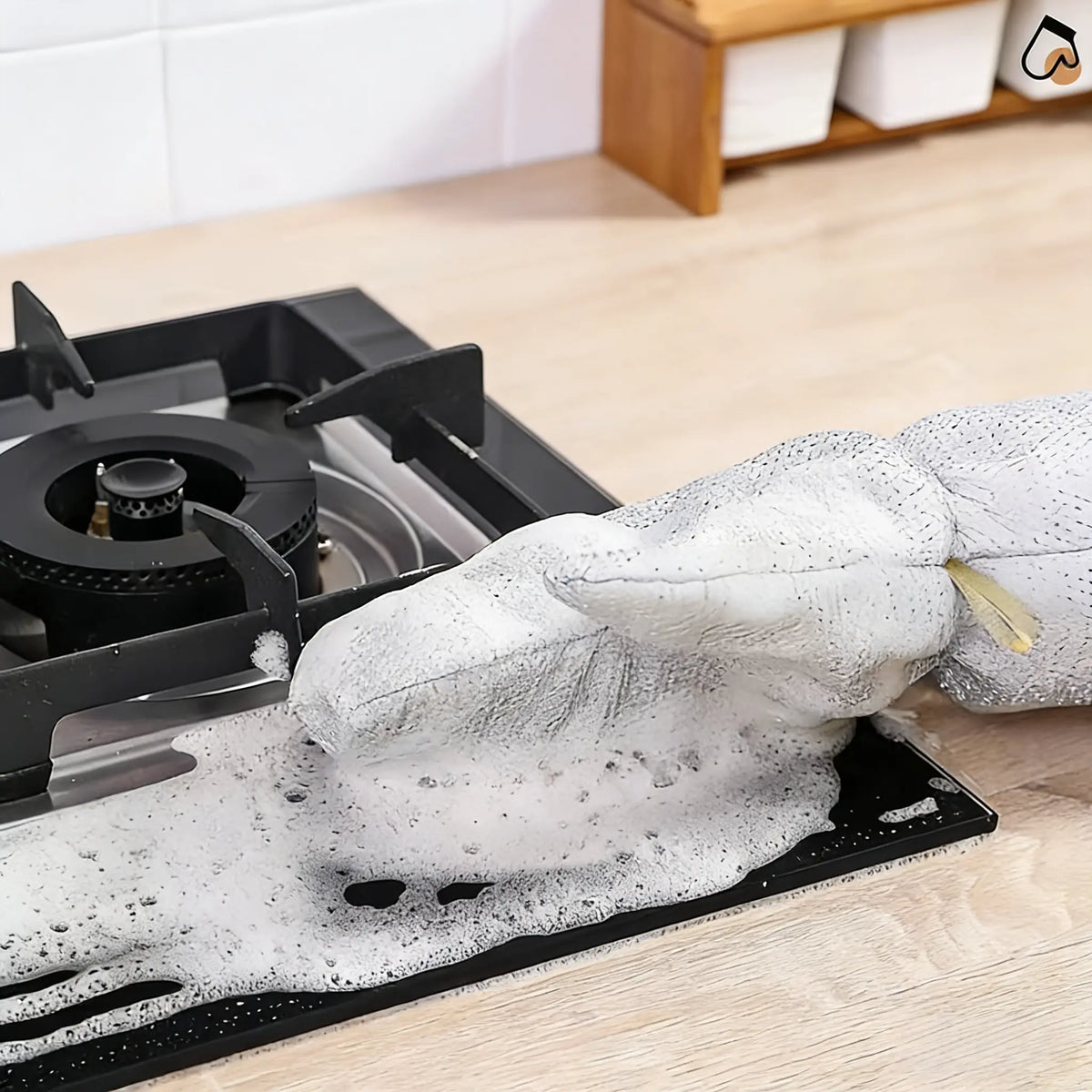 Steel Wool Scrubber Dish Gloves, Reusable Kitchen Cleaning Gloves for Burnt Pots & Pans Dishwashing Gloves with Built-in Steel Wool Scrubber, Waterproof Heat Resistant Kitchen Gloves