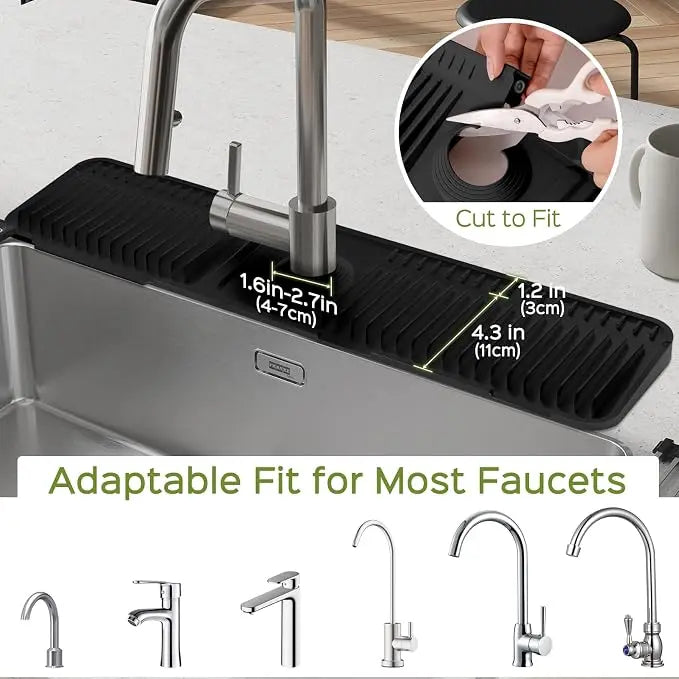 Black Silicone Splash Guard Faucet Mat - 24-Inch Longer Design, 5° Slope for Fast Water Draining, Self-Draining Mat for Kitchen Sink & Bathroom (Home Care Splash Guard Accessory),sohochic