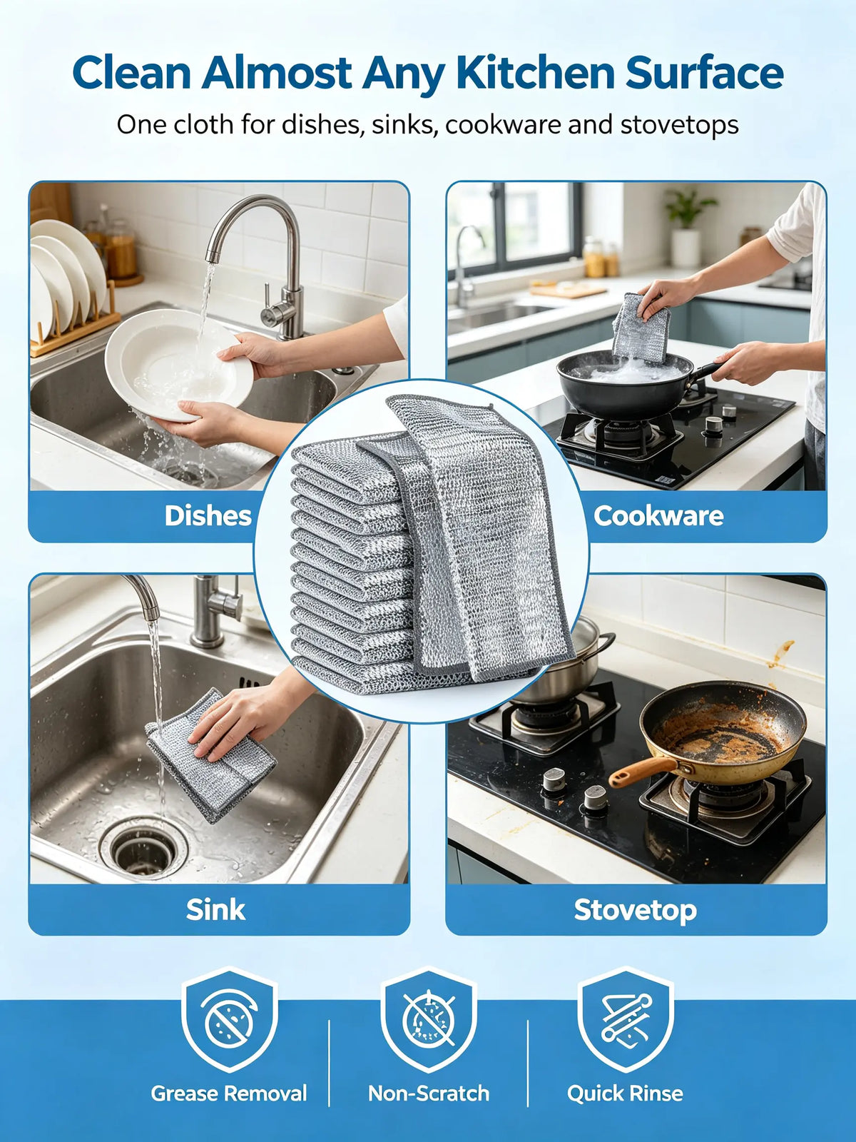 20-Pack Premium Non-Scratch Dish Scrubber Pads - Heavy Duty Stainless Steel Cleaning Tools for Pots, Pans, Sinks - Reusable, Machine-Washable, Double-Layer Kitchen Supplies, Scrubber Pad
