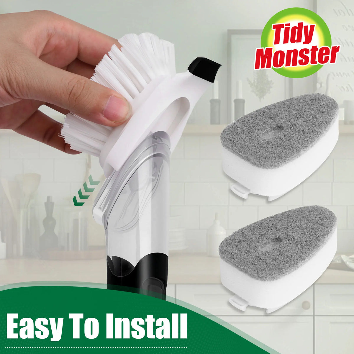 Dish Scrub Brush with Soap Dispenser, Leak-Resistant, Safe for Nonstick Pans, Reusable Kitchen Cleaning Brush