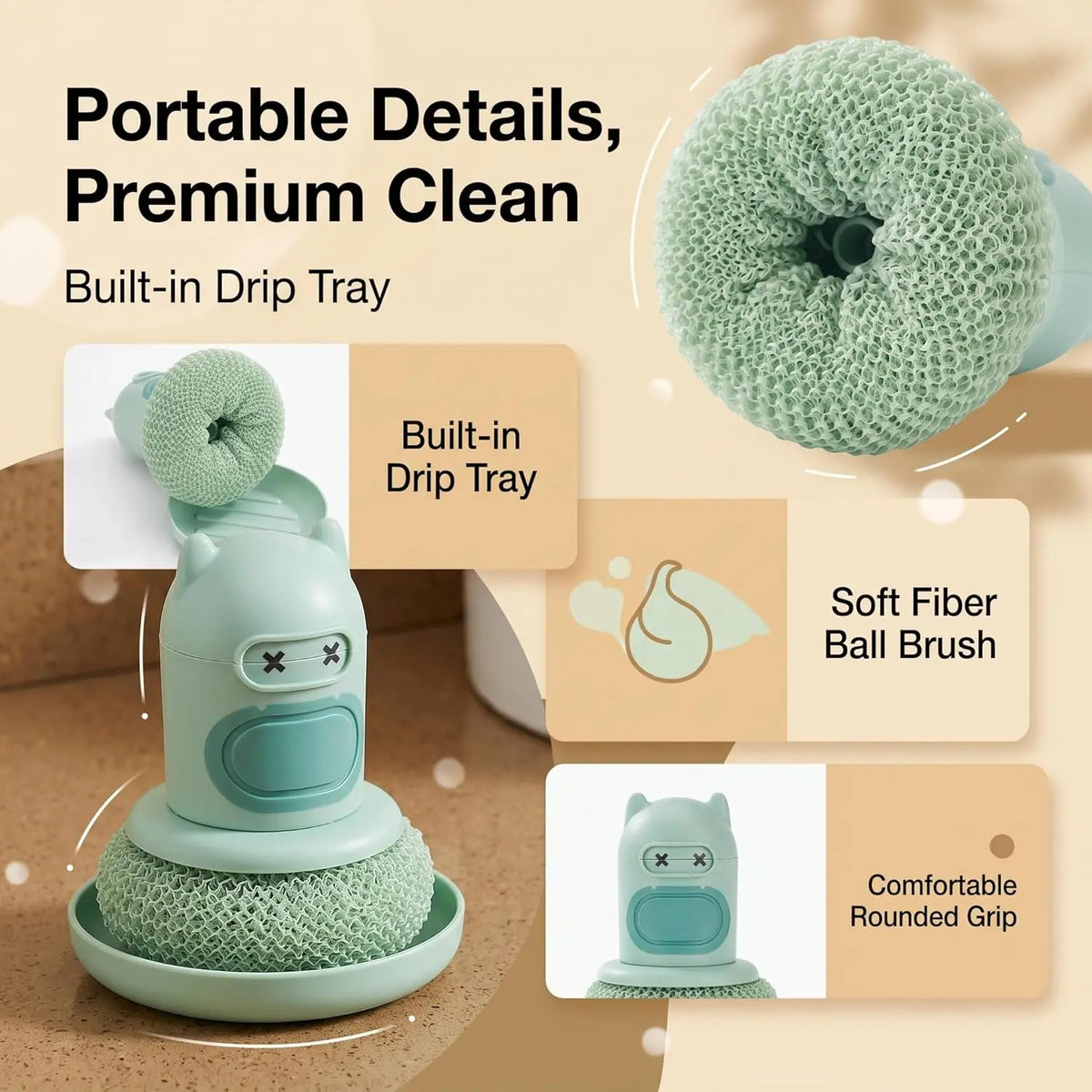 Kitchen Brushes, Silicone Dish Scrubber, Soap Dispensing Dish Scrub Brush - Press-to-Release Kitchen Scrub Brush with Nanofiber Scrubber for Pots, Pans and Sinks
