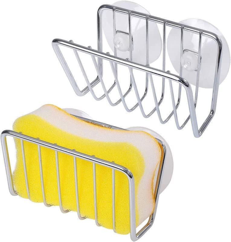 Toplife Sponge Holder for Kitchen Sink, Stainless Steel Suction Cup Sponge Caddy - Silver