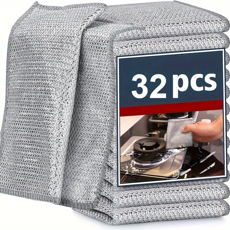8/16/32pcs Magic Steel Cleaning Pads - Reusable Non-Scratch Scrub Pads for Kitchen, Bathroom, Stovetop & All Surfaces - Durable Polyester Multi-Purpose Scouring Pads, High-Quality Home Cleaning Supplies (8/16/32 Count), Kitchen Scrub Pads