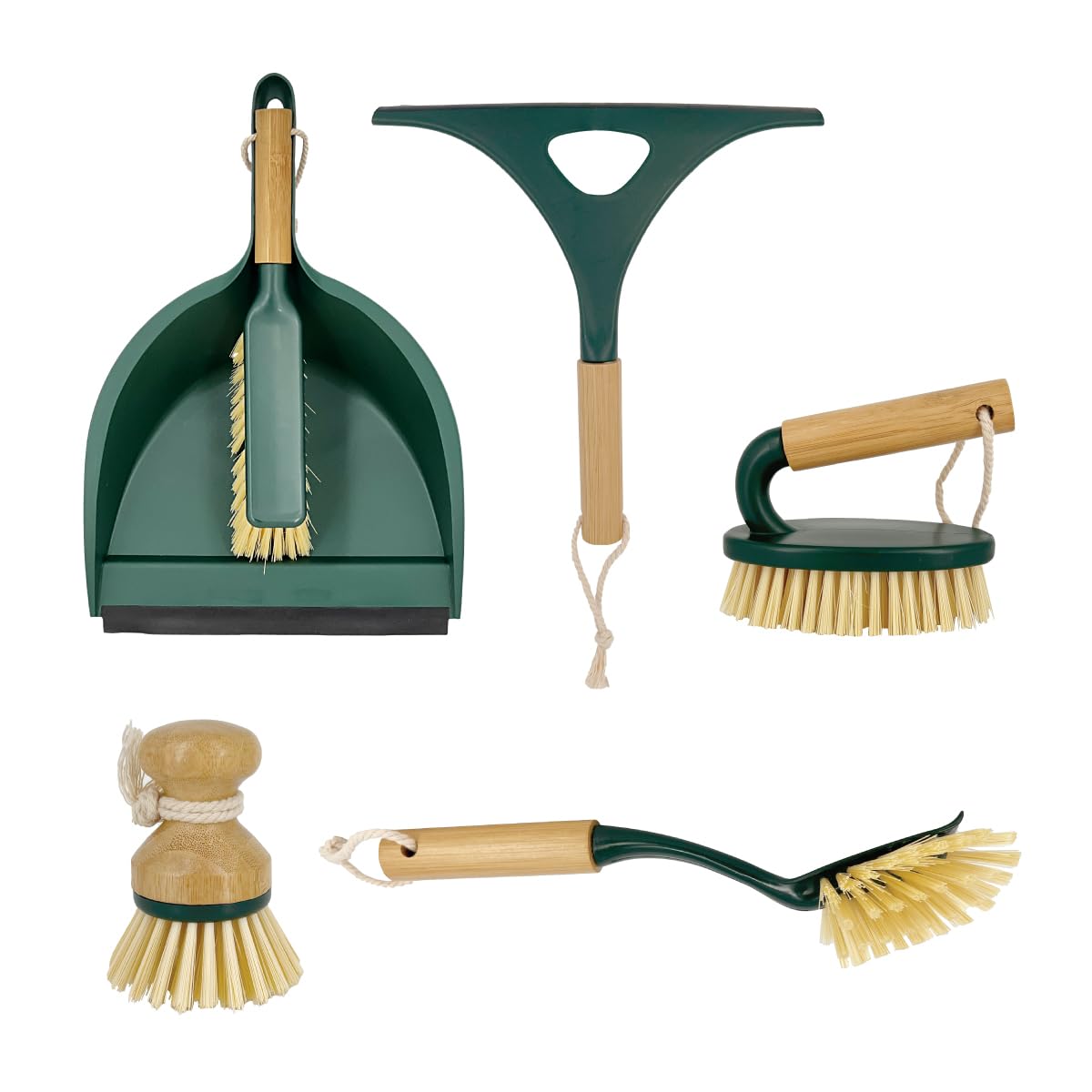 Pine-Sol Scrub Brush Set - Long Handle Cleaning Brushes with Heavy Duty Bristles and Comfort Grip - Scrubbers for Kitchen, Household, and Dishwashing, 5 Pieces