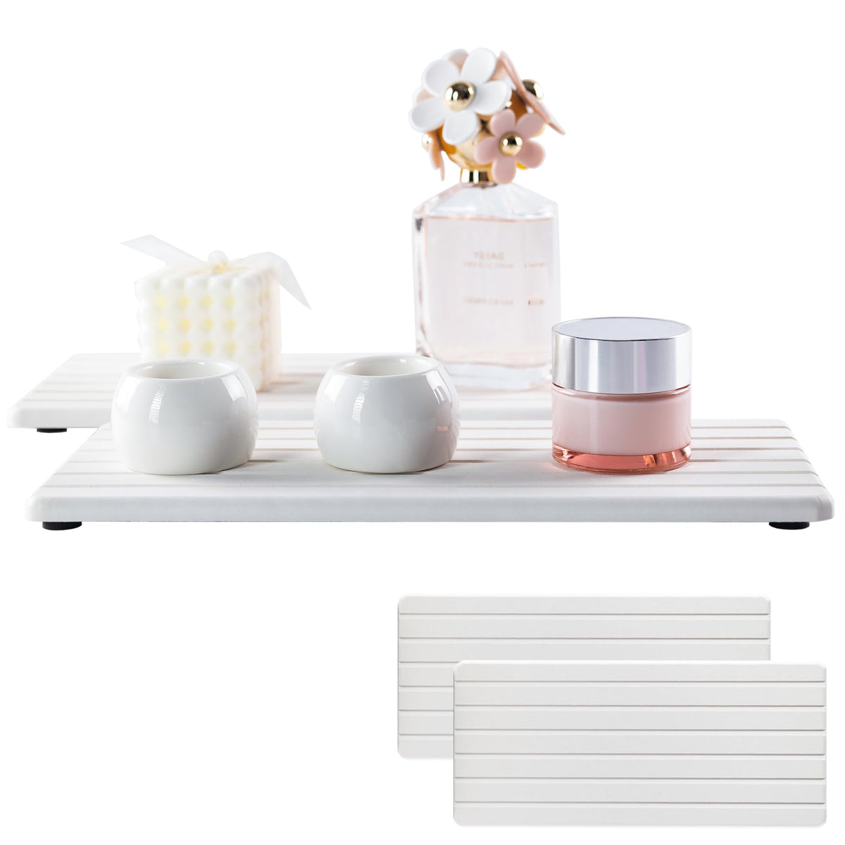 NiuYichee 2 PCS Water Absorbent diatomite Coasters, 8.3" x 4" Water Absorbing Stone Tray for Sink, Stone Drying mat for Kitchen Counter, Stone soap Tray Used for Hand Soaps & toiletries & Plants