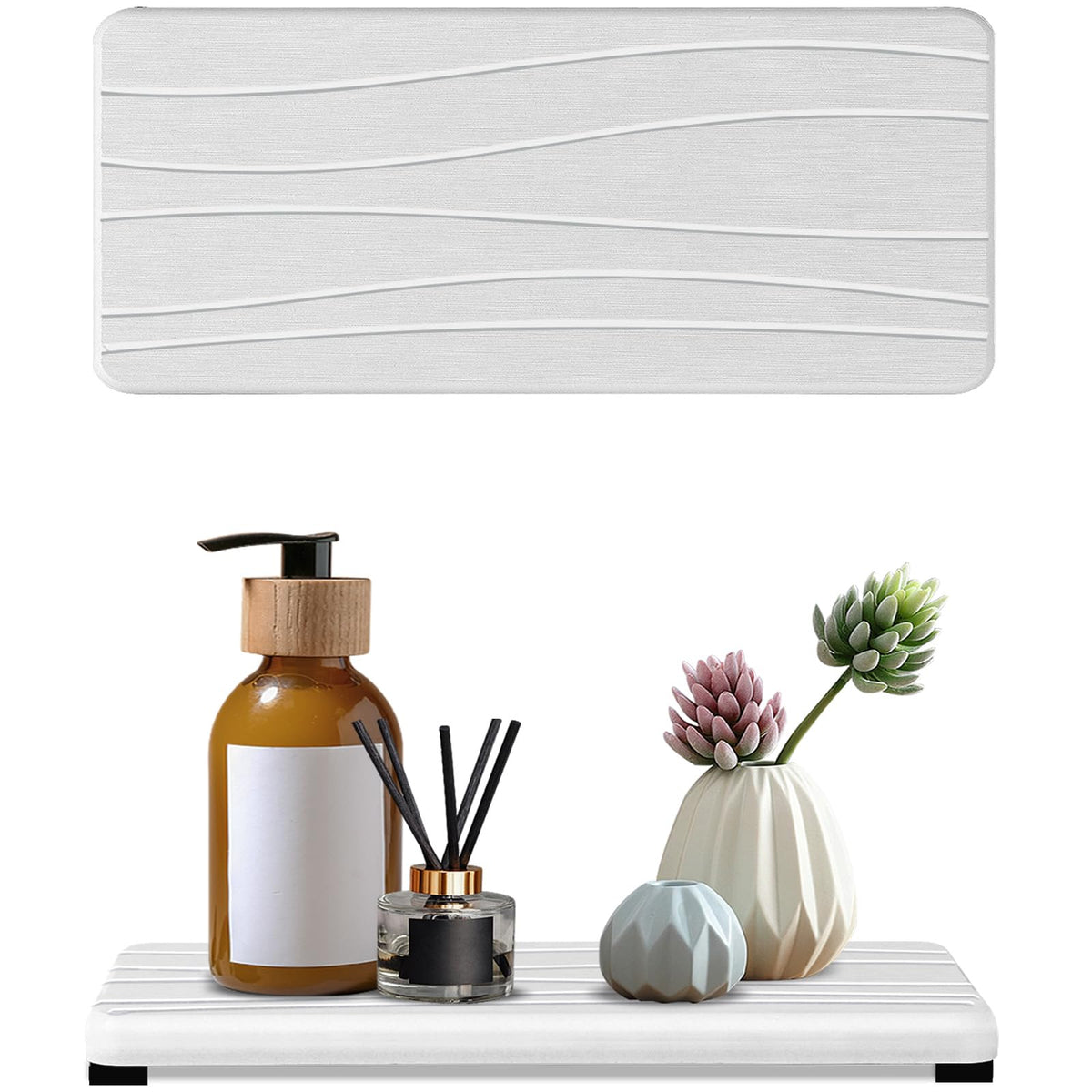 3PCS Water Absorbing Stone Tray, DryingNeat Diatomite Stone Sink Tray, Instant Dry Sink Coasters, Kitchen Sponge Hand Soap Holder, Countertop Fast Drying Counter Trays,8 * 4inch and 4 * 4inch