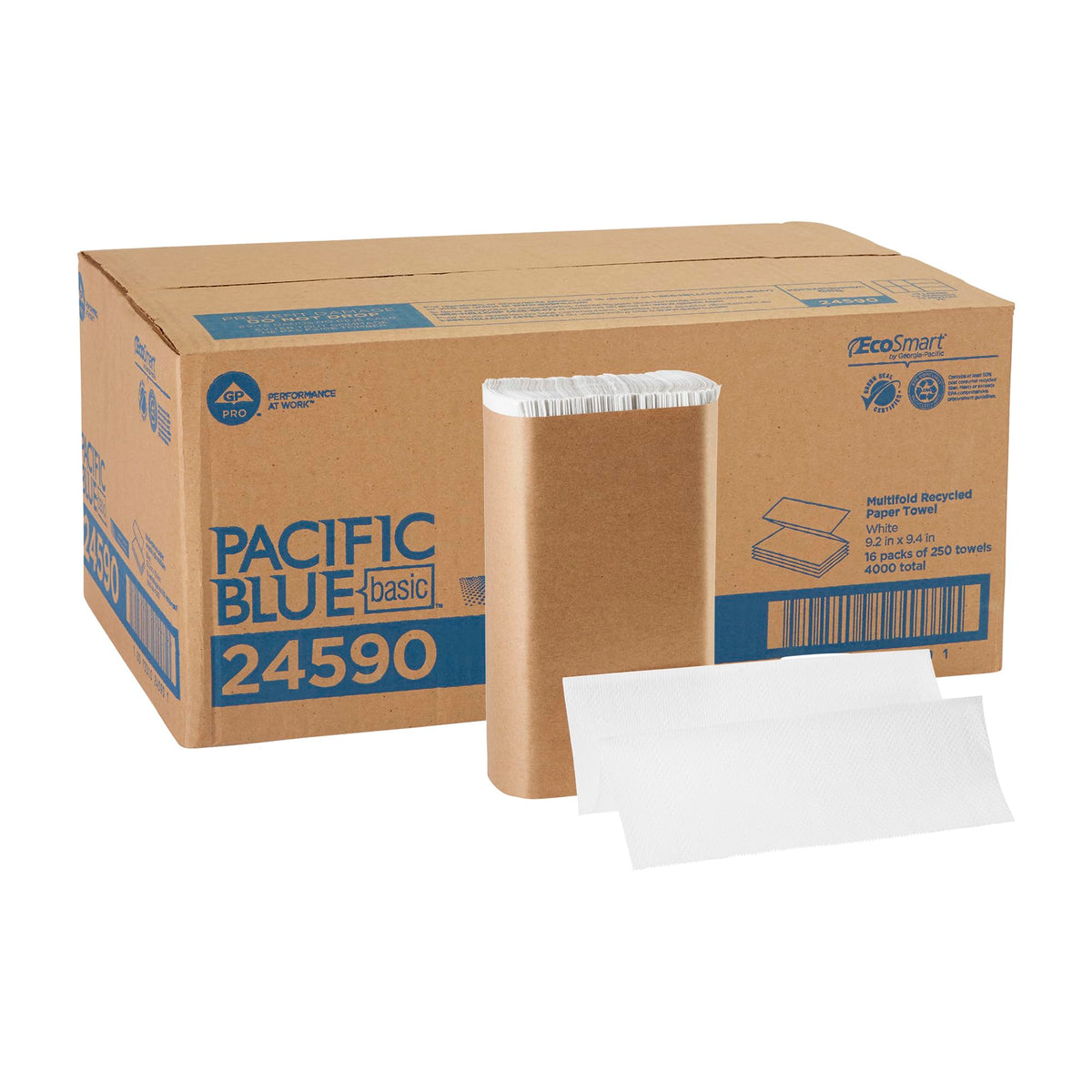 Pacific Blue Basic by Georgia-Pacific PRO Recycled Multifold 1-Ply Paper Towels, Brown, 9.4” x 9.2” (LxW), 250 Towels Per Pack, 16 Packs Per Case, 23304