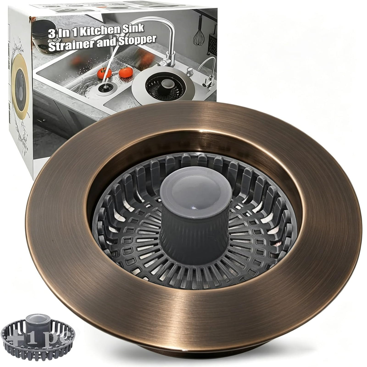Anlige Kitchen Sink Drain Strainer,3in1 Pop Up Kitchen Sink Stopper, Chrome