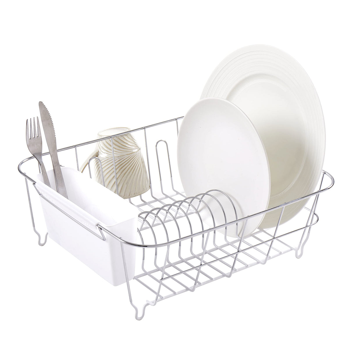 Sweet Home Collection 2 Piece Dish Drying Rack Set Drainer with Utensil Holder Simple Easy to Use Fits in Most Sinks, 14.5" x 13" x 5.25", Black