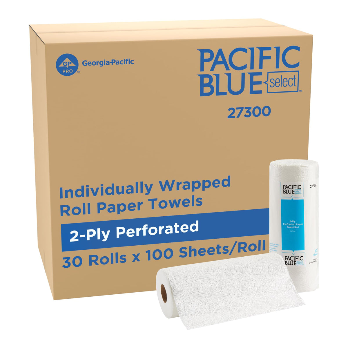 Pacific Blue Select by Georgia-Pacific PRO 2-Ply Perforated Roll Paper Towels, Individually Wrapped, White, 85 Sheets Per Roll, 30 Rolls Per Case, 27385