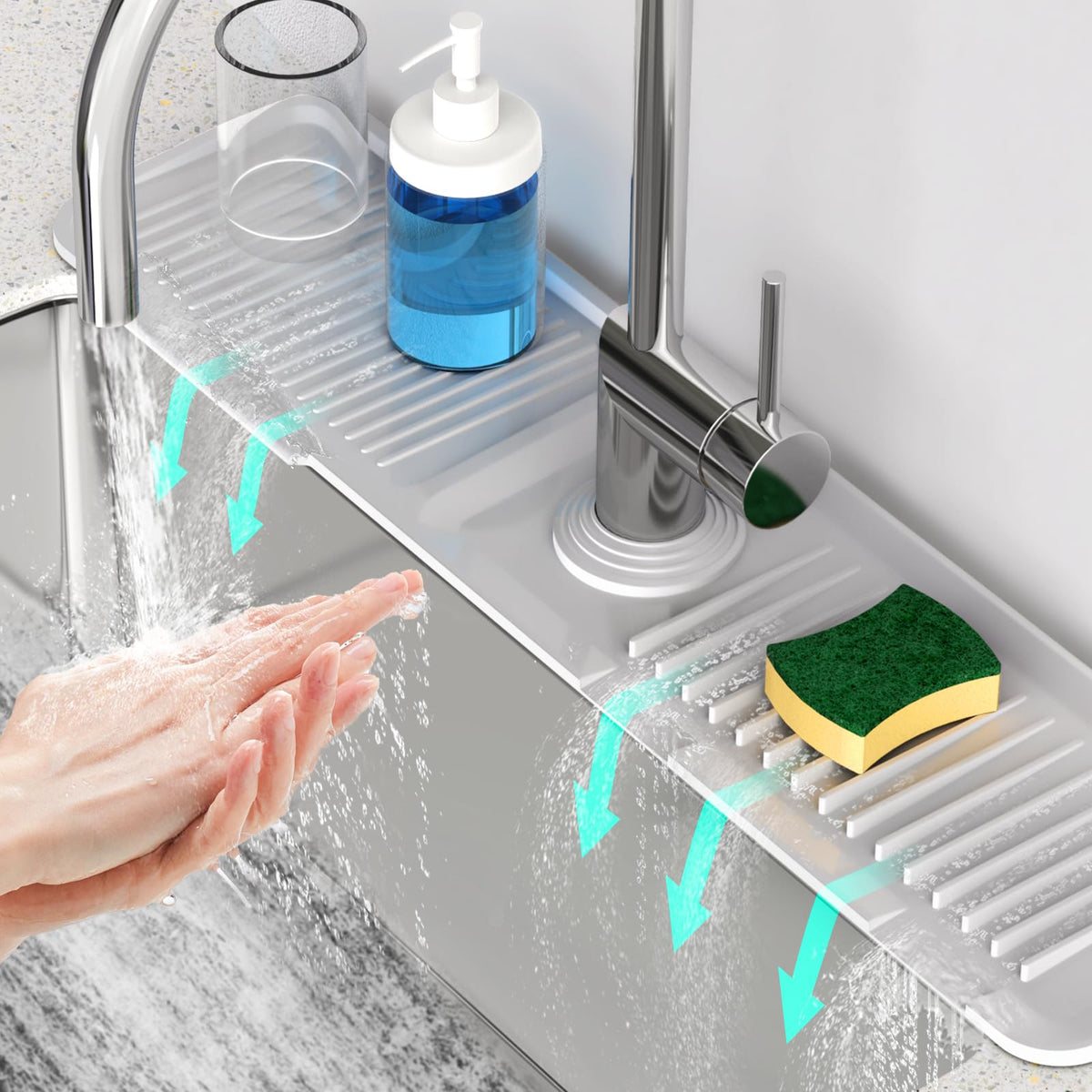24'' Longer Faucet Mat for Kitchen Sink Splash Guard Drain Mat Behind Fauce