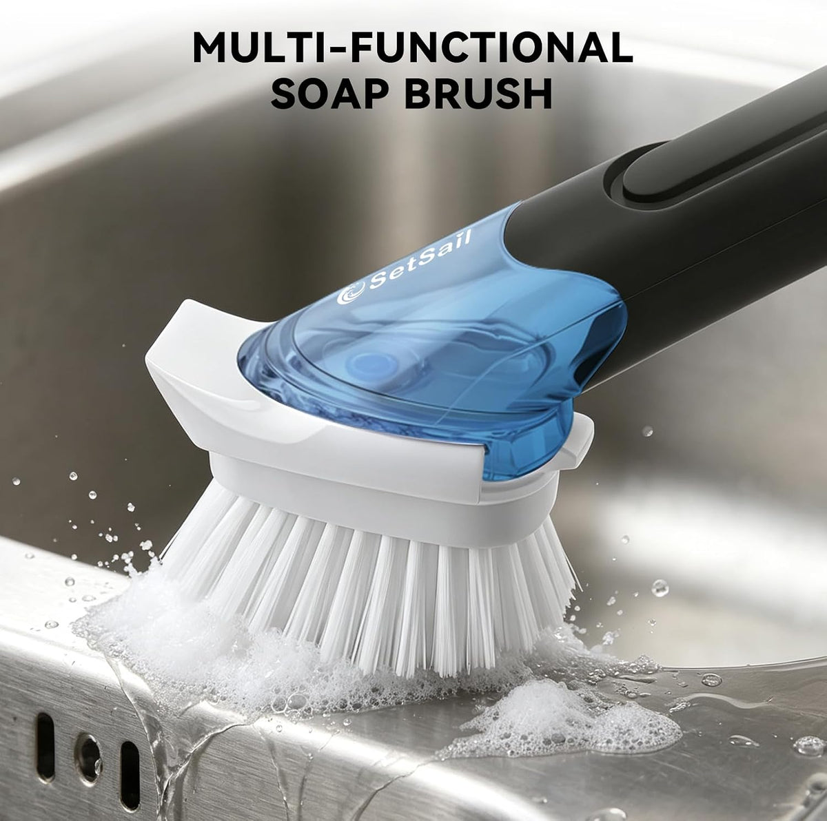 SetSail Dish Brush with Soap Dispenser, Stiff Bristles Dish Scrubber Set
