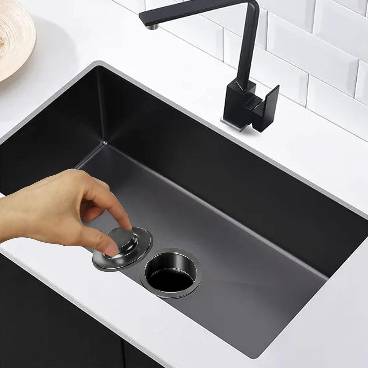 Garbage Disposal Flange, Gunmetal Black Garbage Disposal Drain Garbage Disposal Sink Flange and Stopper, Garbage Disposal Flange Plug for 3-1/2 Inch Drain Hole, Sink Flange and Stopper