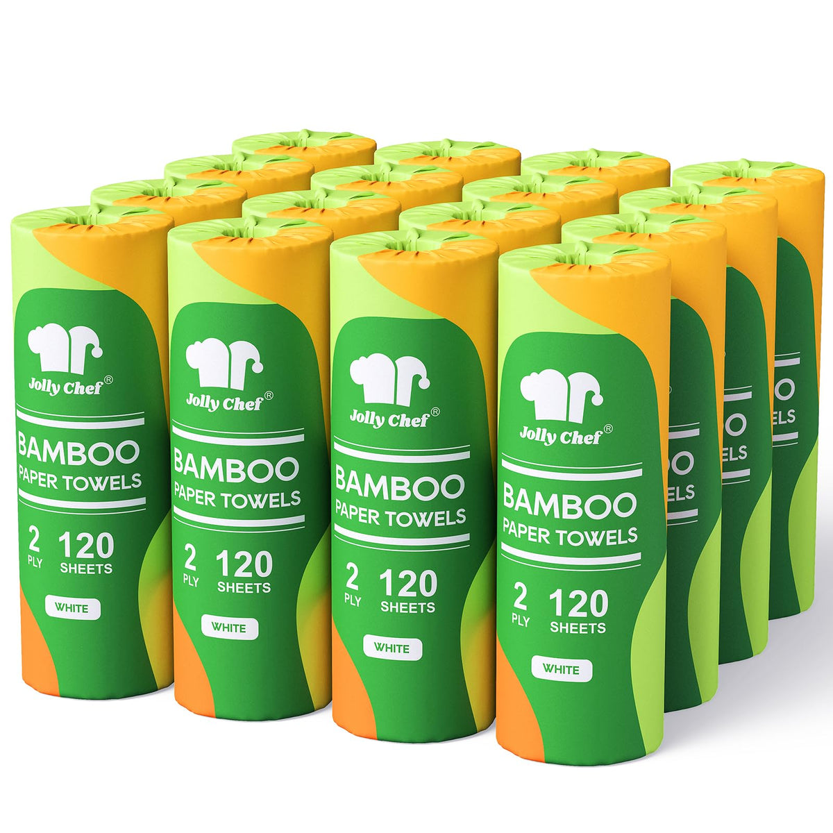 JOLLY CHEF Bamboo Paper Towels, 8 Rolls, 2 Ply, 120 Sheets, Natural Brown