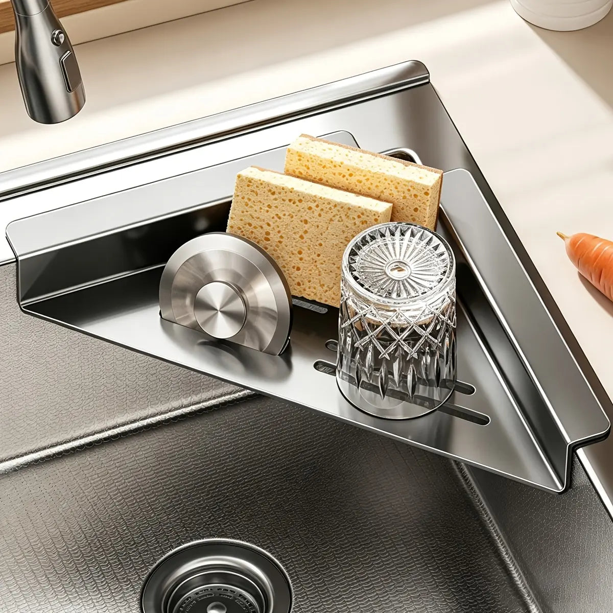 1pc Hollow Quick Drain Kitchen Sink Side Organizer Rack, Compact Adjustable Design for All Standard Sinks, Multi-Purpose Caddy to Hold Sponges, Cleaning Brushes And Small Kitchen Sundries, Minimalist Space Saving Accessory for Home Kitchen Sink Area