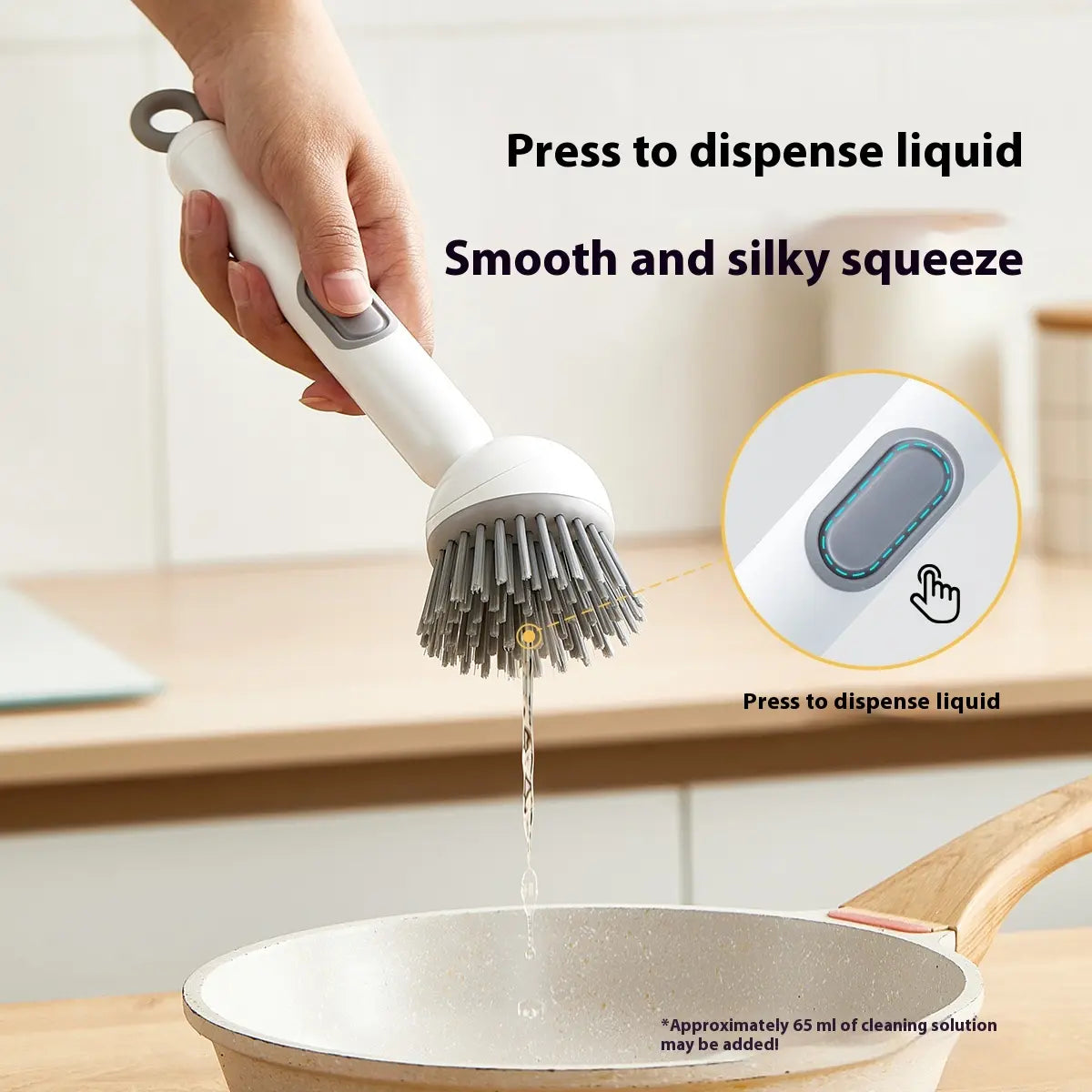 6-in-1 ABS Dish Brush with Leak-proof Soap Dispenser, Adjustable Angle, Rotatable Scrub Function, Wall Mount - Includes Scouring Pad, Soft Bristles Lift Stubborn Stains, Rinse & Drain Clean for Sink, Pots