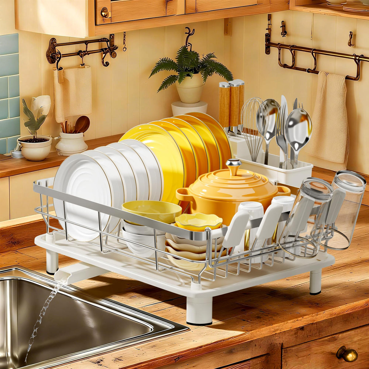 MOUKABAL Dish Drying Rack with Drainboard for Kitchen Counter, Black