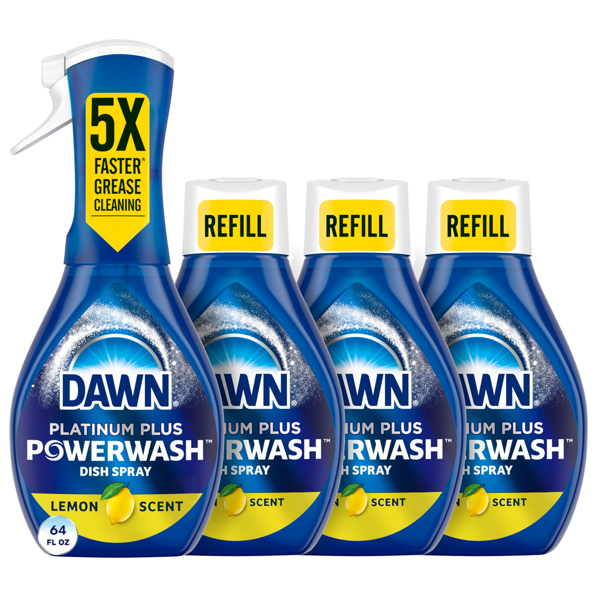 Dawn Powerwash Spray, Dish Soap, Dishwashing Liquid, Fresh, 1 Starter Kit + 3 Refills, 4x16 Fl Oz