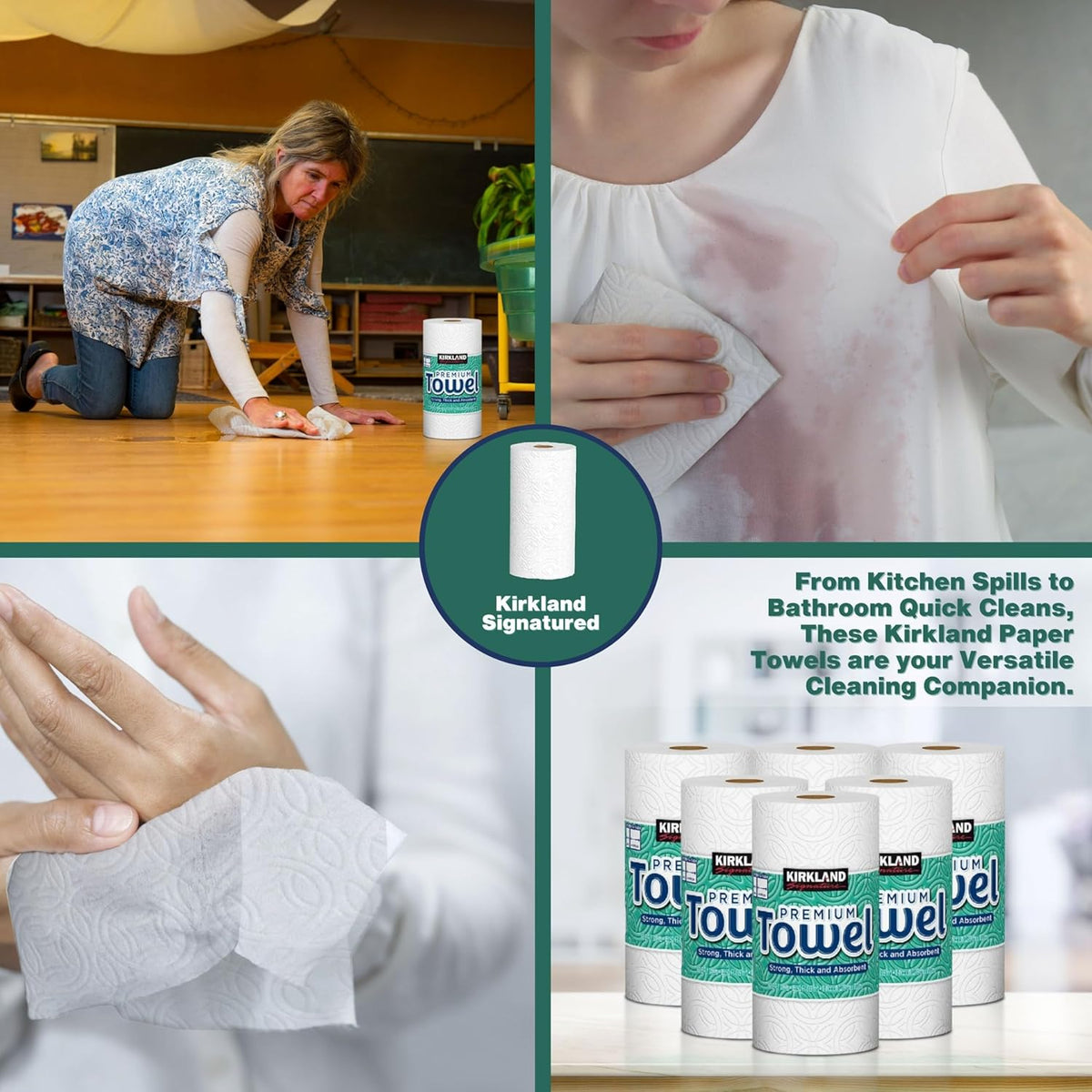 Worldwide Nutrition Bundle, Compatible with Kirkland Premium Paper Towels, Strong, Thick, and Absorbent Bulk Paper Towels 6 Rolls, 160 Sheets Per Roll 2-Ply and Multi-Purpose Key Chain, White