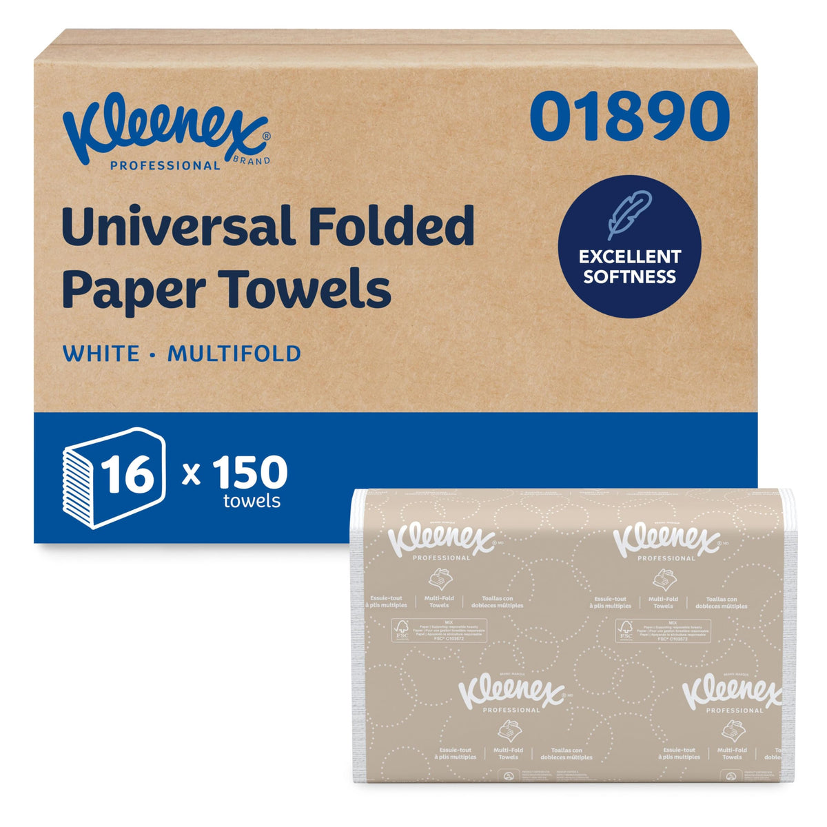 Kleenex Professional Multifold Paper Towels, Bulk, 16 x 150 Sheets (01890)