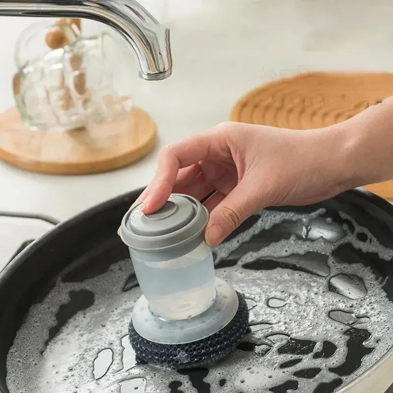 1-Piece Portable Kitchen Dishwashing Brush with Smooth Soap Dispenser, Easy-to-Use Home Cleaning Tool