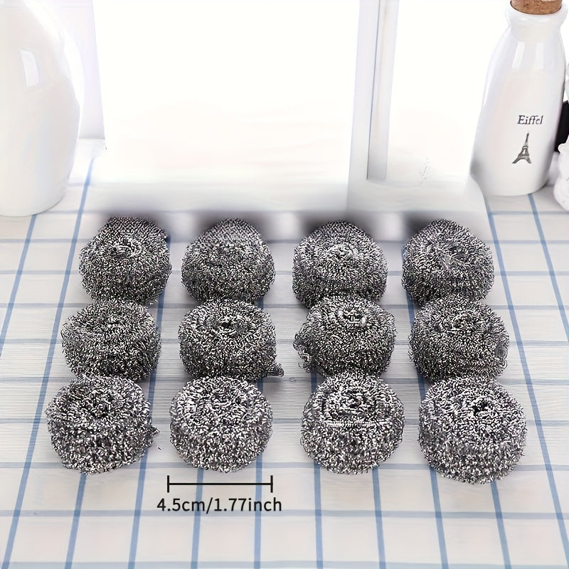 12 Whole Packs of Kitchen Stainless Steel Cleaning Balls - High Quality, Can Clean All Dirt, Used for Washing Dishes, Pots and Pans, Stove Brush. Reusable, Stainless Steel Wire Brush, Household Cleaning