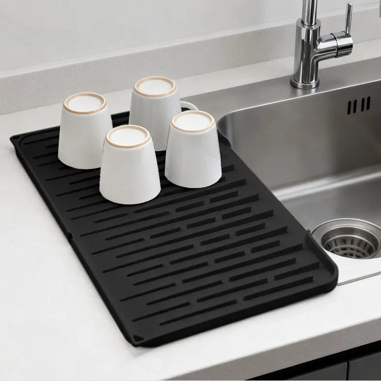 24 Inch Extra Long Silicone Faucet Mat for Kitchen Sink, 7° Slope Self-Draining Splash Guard, Water Catcher Draining Pad for Counter Protection, Keep Kitchen Sink Area Clean and Dry summerwins, Rectangle, Adaptive Adjustable Center Hole
