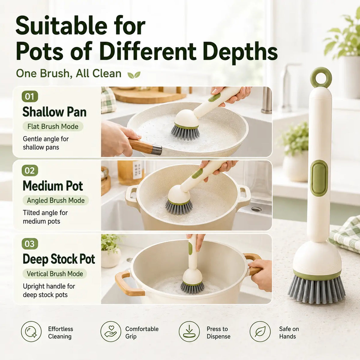6-in-1 Adjustable Multi-Use Dish Brush with Soap Dispenser, 360° Rotates for Pots, Pans, Sink Kitchen Cleaning, Multi-Use Brush, Rotates 360°