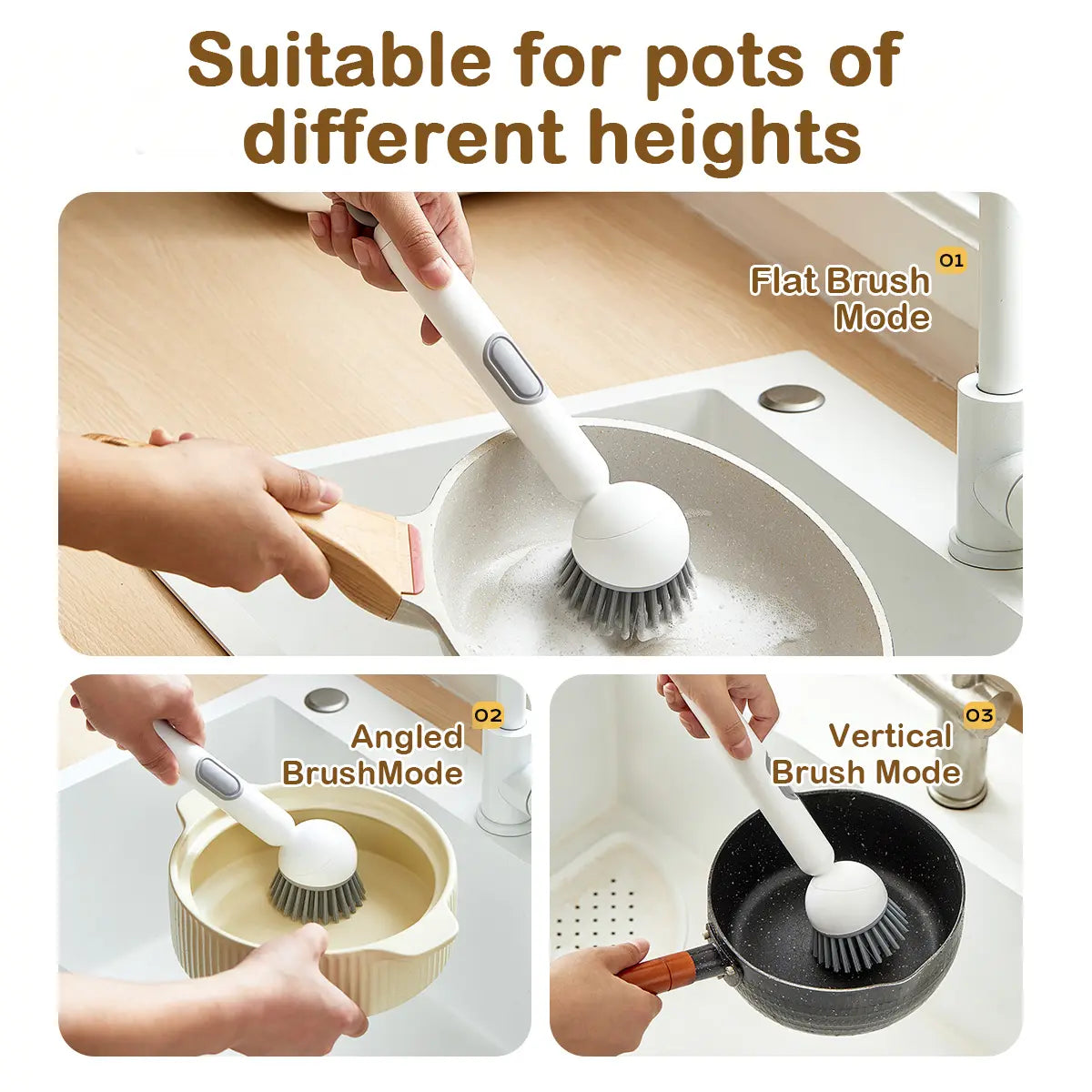 6-in-1 Dish Brush with Detergent Dispenser 360° Rotating Scrubber for Pots Pans Dishes & Utensils Adjustable Angles Non-Slip Grip Handle Durable PET Bristles Ergonomic Design Anti-Slip Grip Integrated Soap Dispenser