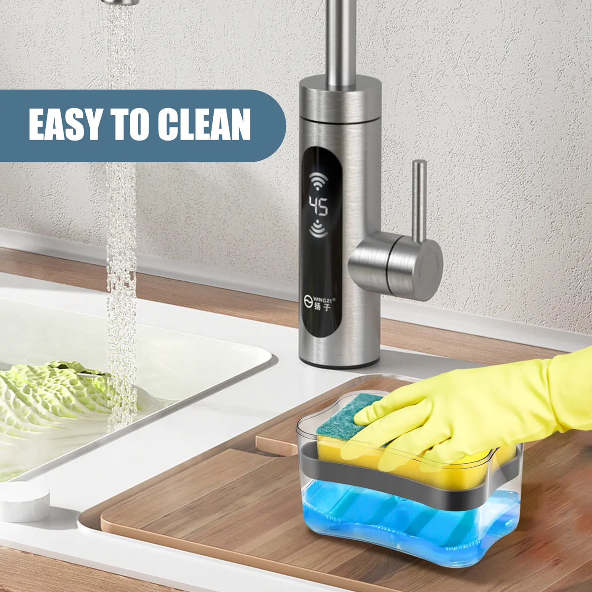 Gray Plastic 2-in-1 Soap Dispenser Pump & Sponge Holder Combo, Large Capacity Kitchen Accessories with Drip Tray & Caddy, 1-Hand Operation Liquid Soap Dispenser for Organized Countertops, Set Soap Dispensers