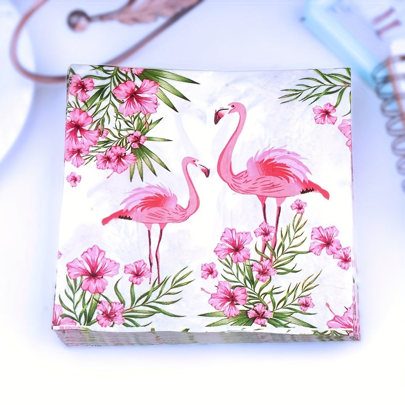 20pcs/bag, Pink Flamingo Napkin, Tropical Flamingo Colorful Disposable Paper Towel, Summer Style   Anniversary  Paper Towel, Hotel Baking Bread 2 Layers Paper Towel,  Banquet Paper Mouth Cloth for  for halloween、Christmas