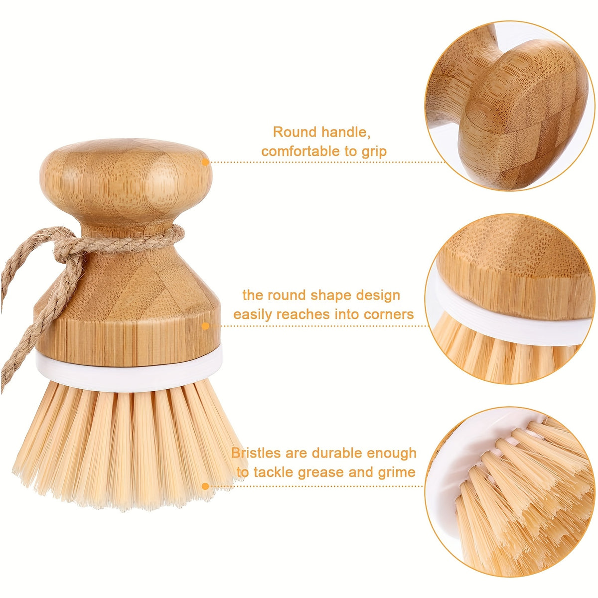 1/2pcs Bamboo Dishwashing Brush for Tableware, Pots, Kitchen Sinks, Cast Iron Frying Pans