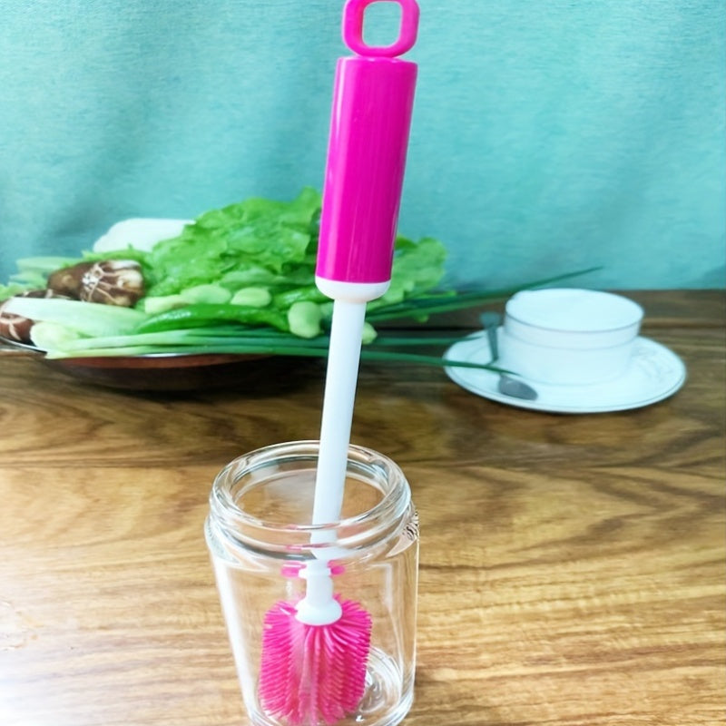 Multi-Purpose Cup Brush with Long Handle, 360-Degree Rotating Cleaning Brush for Bottles, Cups, And Containers, Reusable Kitchen Cleaning Tool with PC Handle, No Electricity Needed