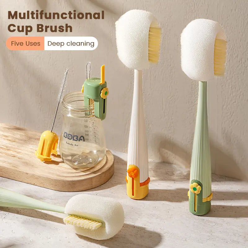Multifunctional 5-in-1 Bottle Brush – Great for Cleaning Cup Lids & Home Kitchen Chores