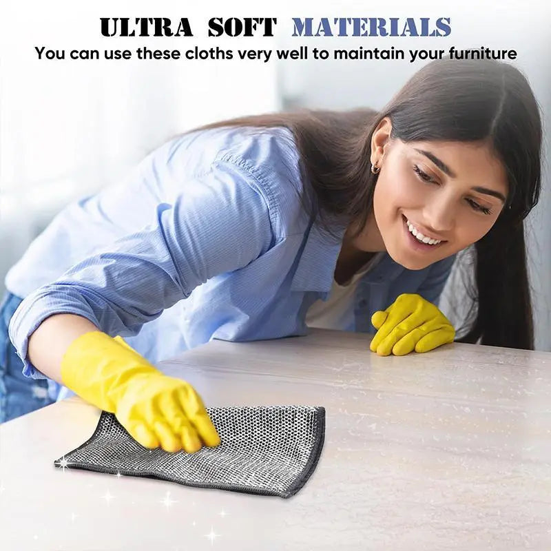 10&20PCS Double-Layer Steel Wire Cleaning Cloth Non-Scratch WireDishcloth Rag Heavy Duty Scrub Pads Multi-Purpose SilverMesh Scouring Pads for Dishes, Pots, Pans