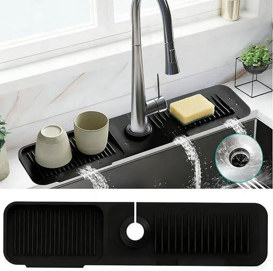 Black Silicone Splash Guard Faucet Mat - 24-Inch Longer Design, 5° Slope for Fast Water Draining, Self-Draining Mat for Kitchen Sink & Bathroom (Home Care Splash Guard Accessory),sohochic
