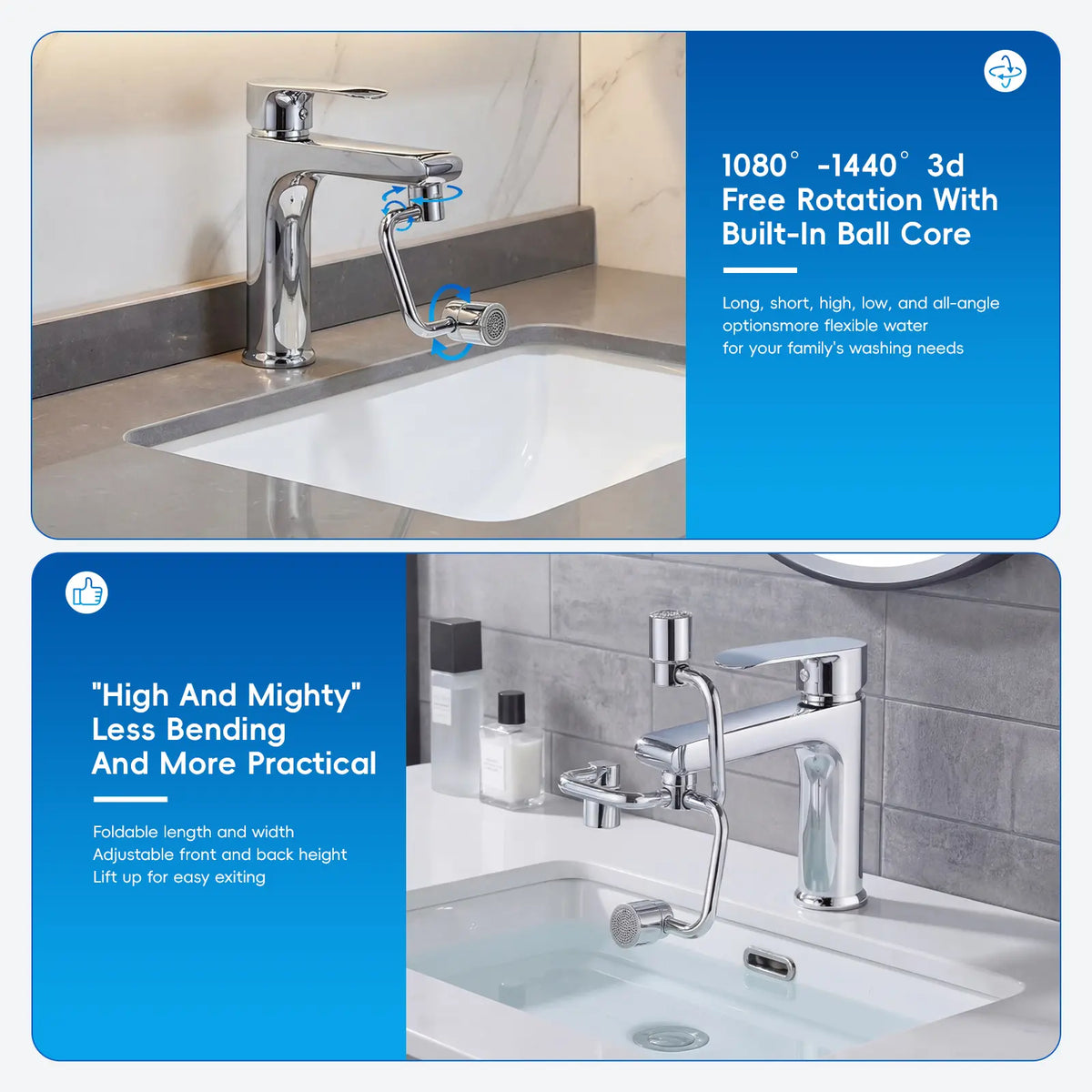 CityDry 1pc Rotatable Faucet Aerator Extension - 360 Rotation 360-Degree Swivel, 2-Mode Splash Control, All-Angle Adjustment, 95% Compatible Upgrade Kit for Kitchen & Bathroom Sinks, Faucet Extender Bathroom,sohochic