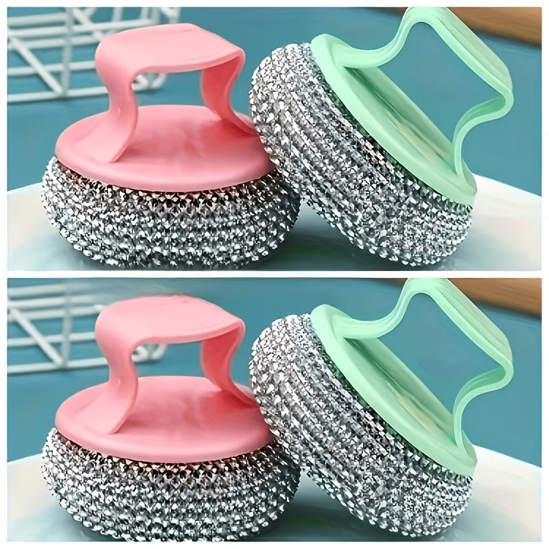 4/7pcs Kitchen Cleaning Ball Set with Handles Non-Stick Cookware Scrubbers Household Nano-Steel Wire Sponges | Detachable & Washable | Sheds No Residue & Won'T Scratch Pots Colors Are Randomly Selected 4 Cleaning Balls + 4 Ball Brushes (Random Color