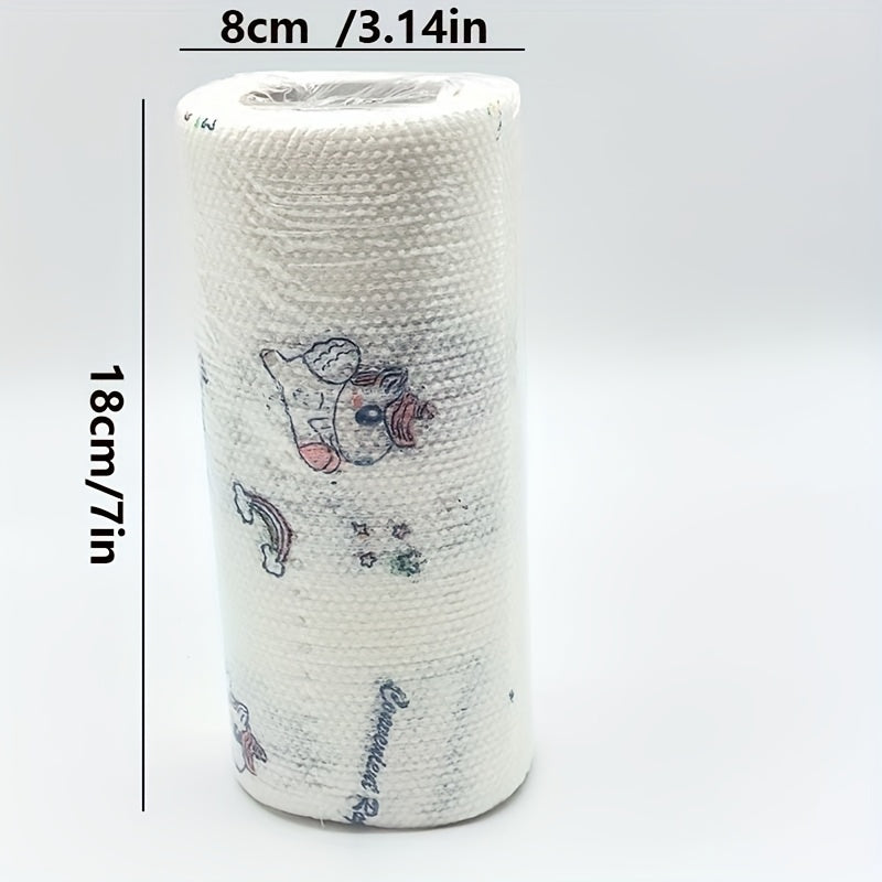 1 Roll (200/100 Sheets)Ultra-high Performance - Disposable Kitchen Towels - Oil-free, Household Cleaning and Degreasing Cloth (various Cartoon Styles) Lazy Cloth Kitchen Paper Towel