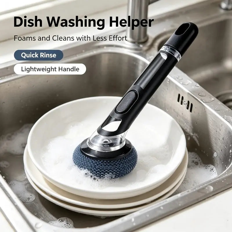Long Handle Soap Dispensing Pot Brush, Kitchen Dish Cleaning Brush with Replaceable Brush Heads for Washing Pans Pots, Cleaning Tool