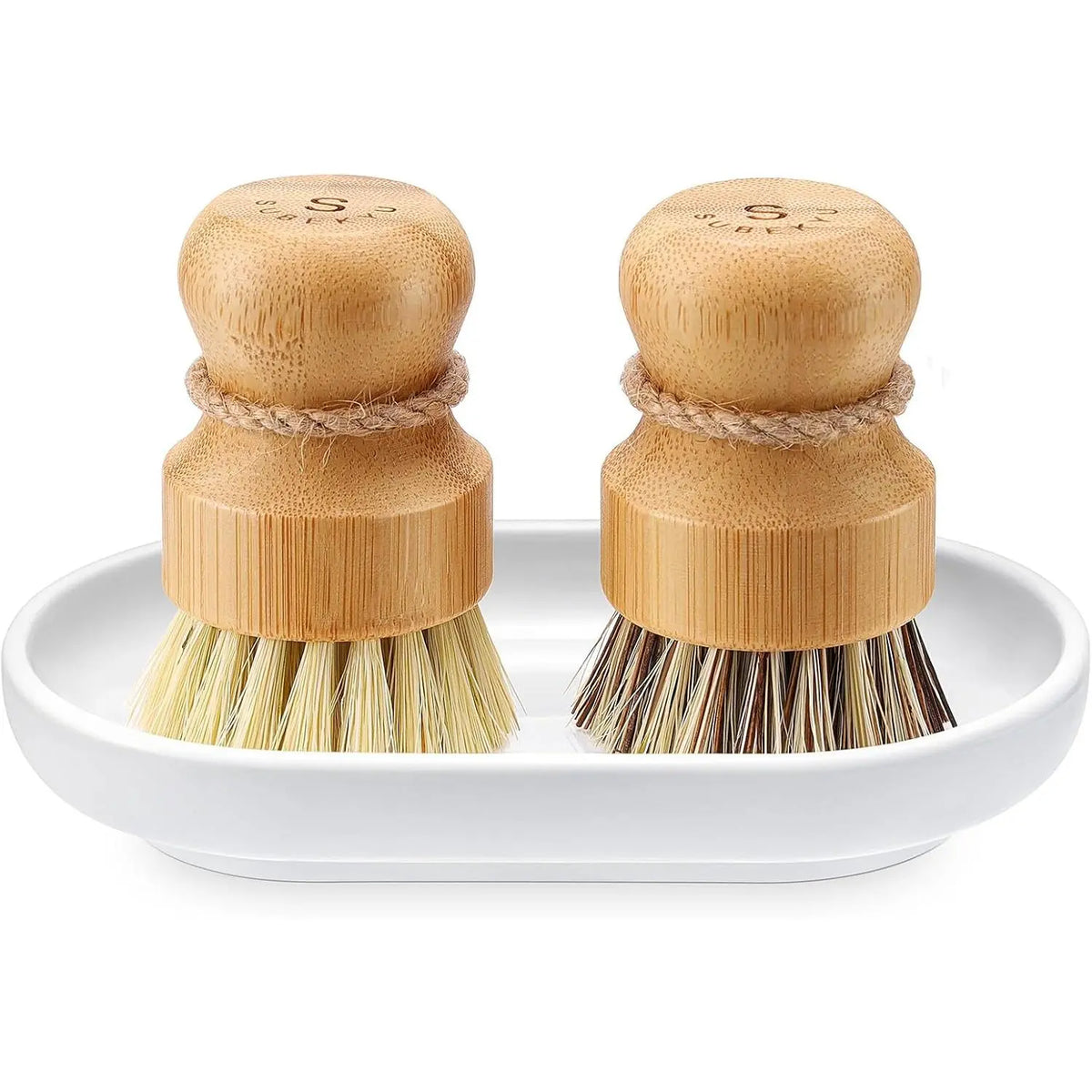 Bamboo Dish Scrub Brush,Vegetable Brush,1 Pack with Ceramic Holder