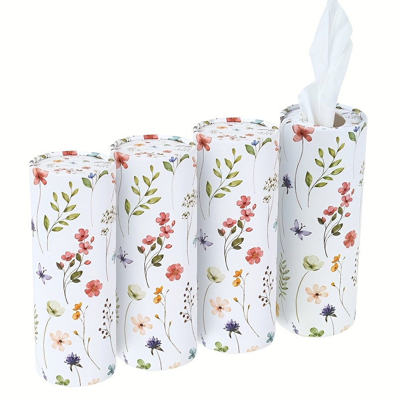 1pc - Wildflowers Round Car Paper Towel Box - Floral Wild Flowers Pattern Car Used Cylinder Paper Towel Holders - Round Towel Box Contains Paper Towels
