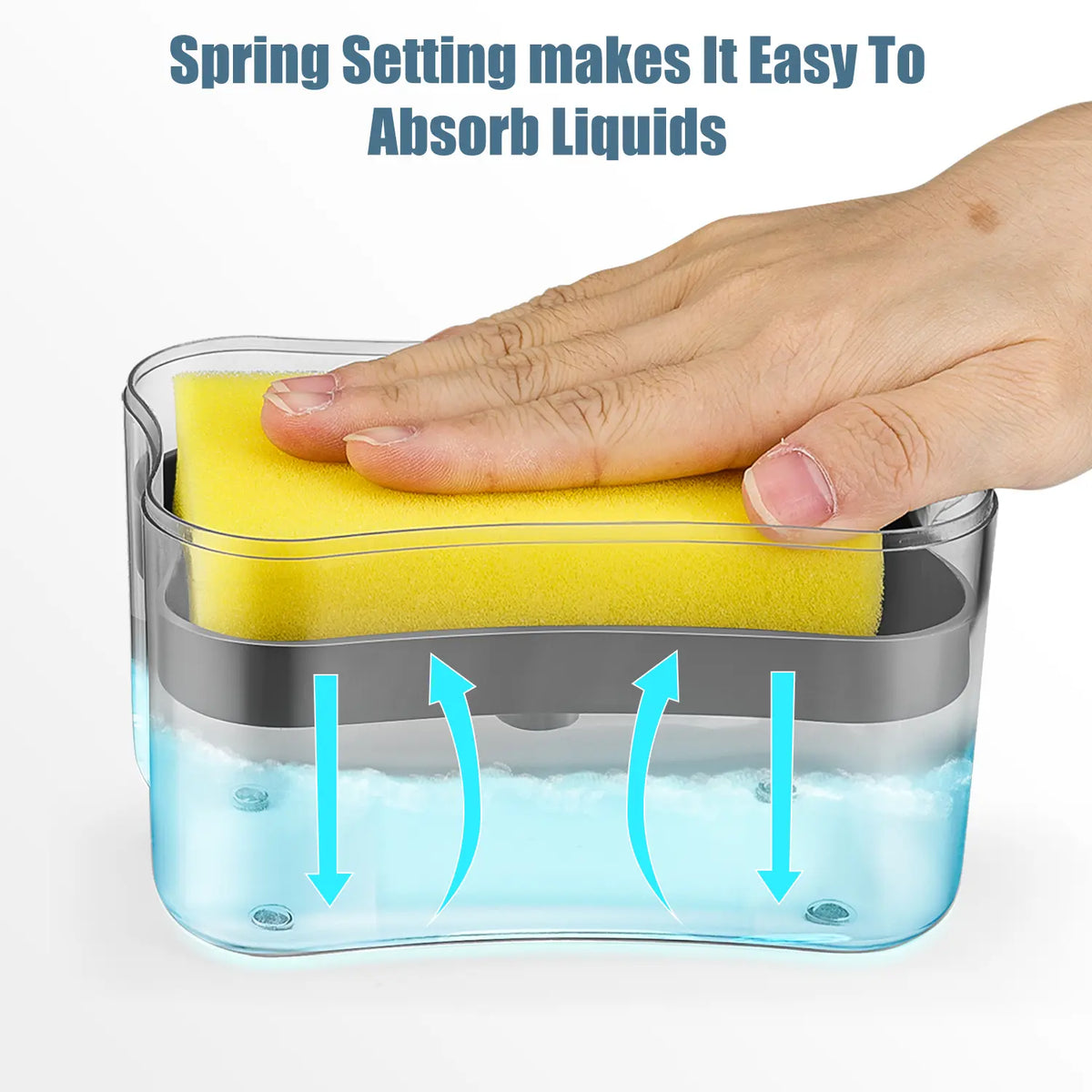 Gray Plastic 2-in-1 Soap Dispenser Pump & Sponge Holder Combo, Large Capacity Kitchen Accessories with Drip Tray & Caddy, 1-Hand Operation Liquid Soap Dispenser for Organized Countertops, Set Soap Dispensers