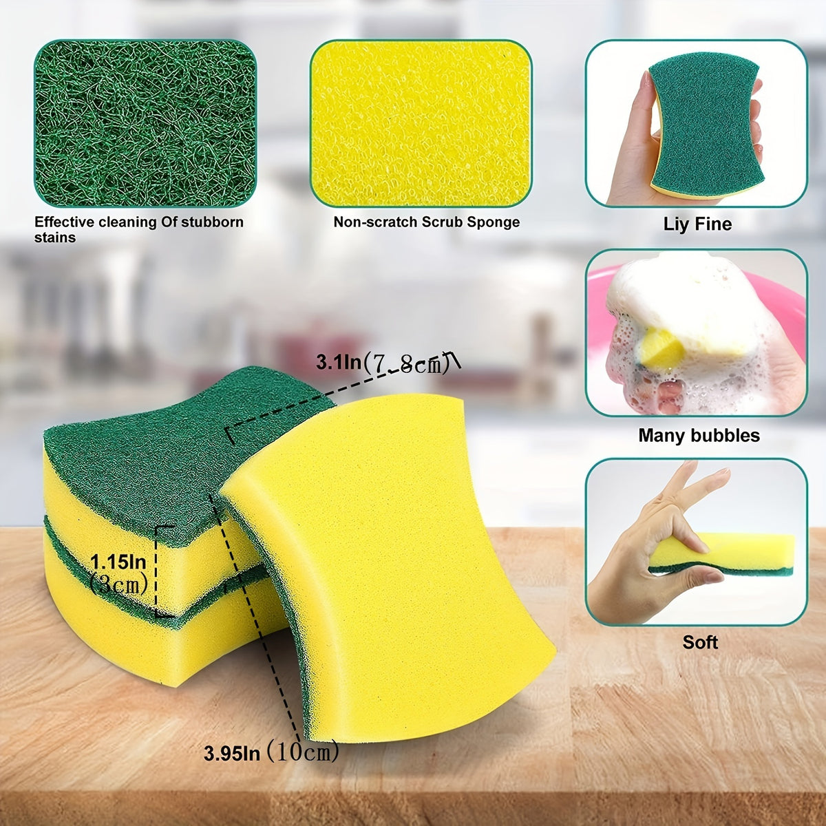 8/16/32 Pack Kitchen Cleaning Sponge, Dish Towel, Scouring Pad, Dishware Anti-Scratch Scrubbing Sponge