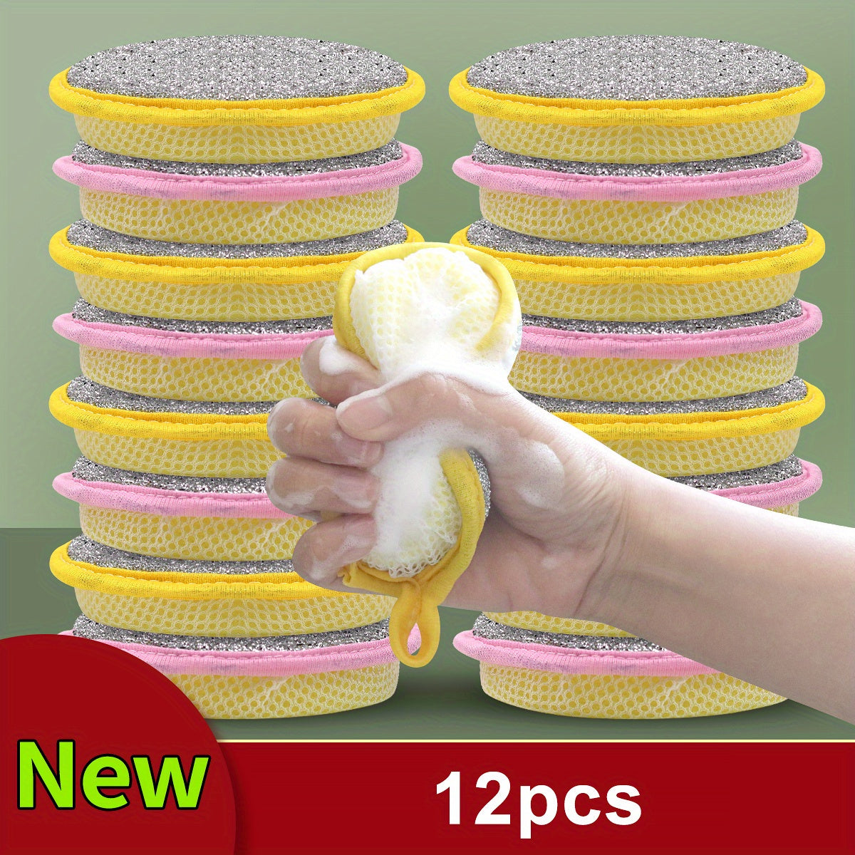 [Double-Sided Sponge Brush] 6/12pcs Double-Sided Magic Dishwashing Sponge Brush - Pot And Dish Cleaner With Stain Eliminating Power - Durable, Absorbent Kitchen Cleaning Towel For Grease-Free Foaming Surfaces Random Color