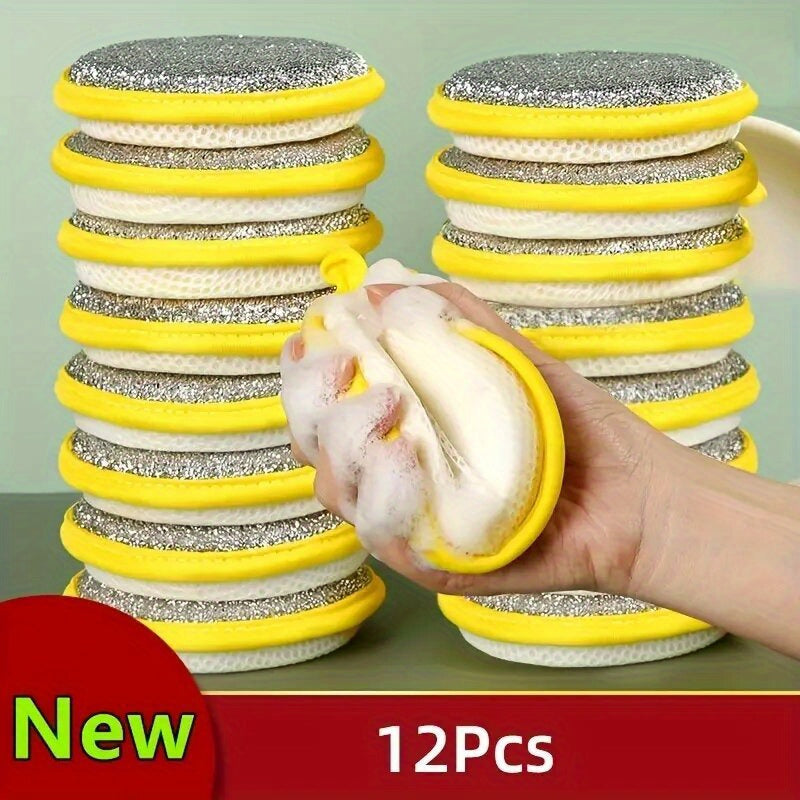 [Double-Sided Sponge Brush] 6/12pcs Double-Sided Magic Dishwashing Sponge Brush - Pot And Dish Cleaner With Stain Eliminating Power - Durable, Absorbent Kitchen Cleaning Towel For Grease-Free Foaming Surfaces Random Color