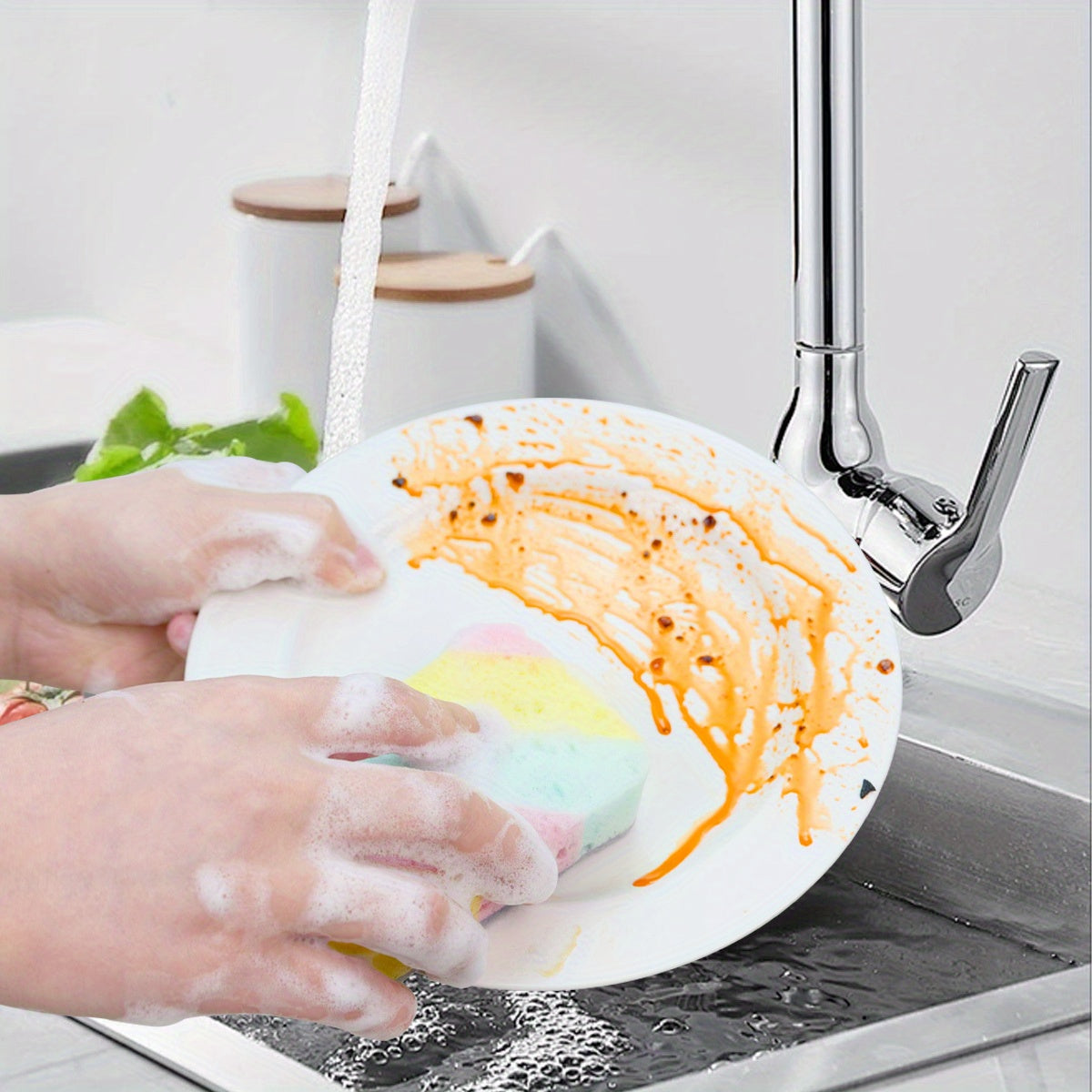1/5pcs Magic Double-Sided Cleaning Sponge - Super Absorbent, Scratch-Resistant, Suitable for Kitchen and Bathroom, Multi-Purpose Household Use, Random Colors