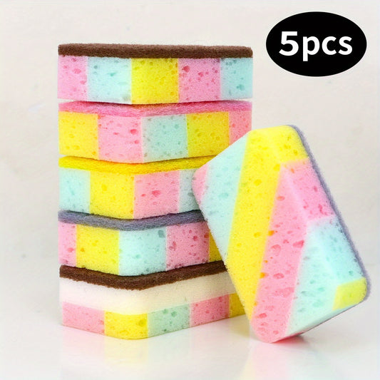 1/5pcs Magic Double-Sided Cleaning Sponge - Super Absorbent, Scratch-Resistant, Suitable for Kitchen and Bathroom, Multi-Purpose Household Use, Random Colors