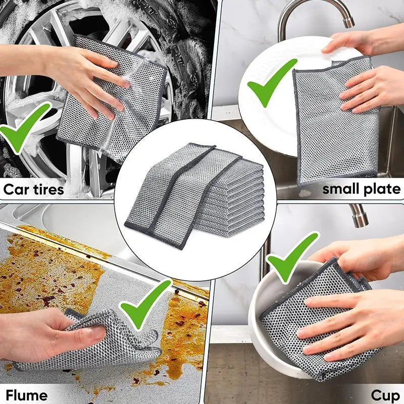 10&20PCS Double-Layer Steel Wire Cleaning Cloth Non-Scratch WireDishcloth Rag Heavy Duty Scrub Pads Multi-Purpose SilverMesh Scouring Pads for Dishes, Pots, Pans