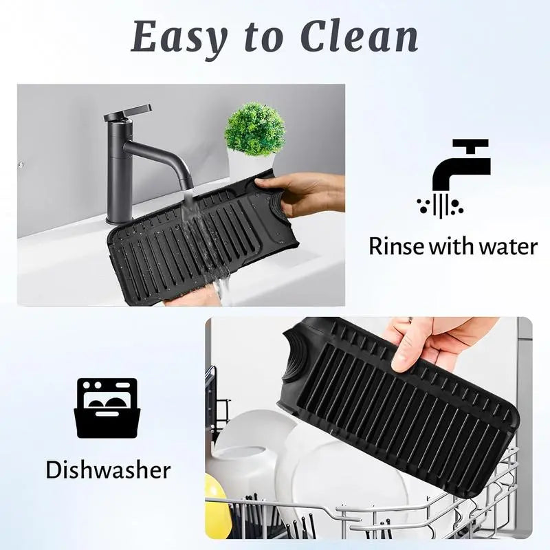 24 Inch Extra Long Silicone Faucet Mat for Kitchen Sink, 7° Slope Self-Draining Splash Guard, Water Catcher Draining Pad for Counter Protection, Keep Kitchen Sink Area Clean and Dry summerwins, Rectangle, Adaptive Adjustable Center Hole